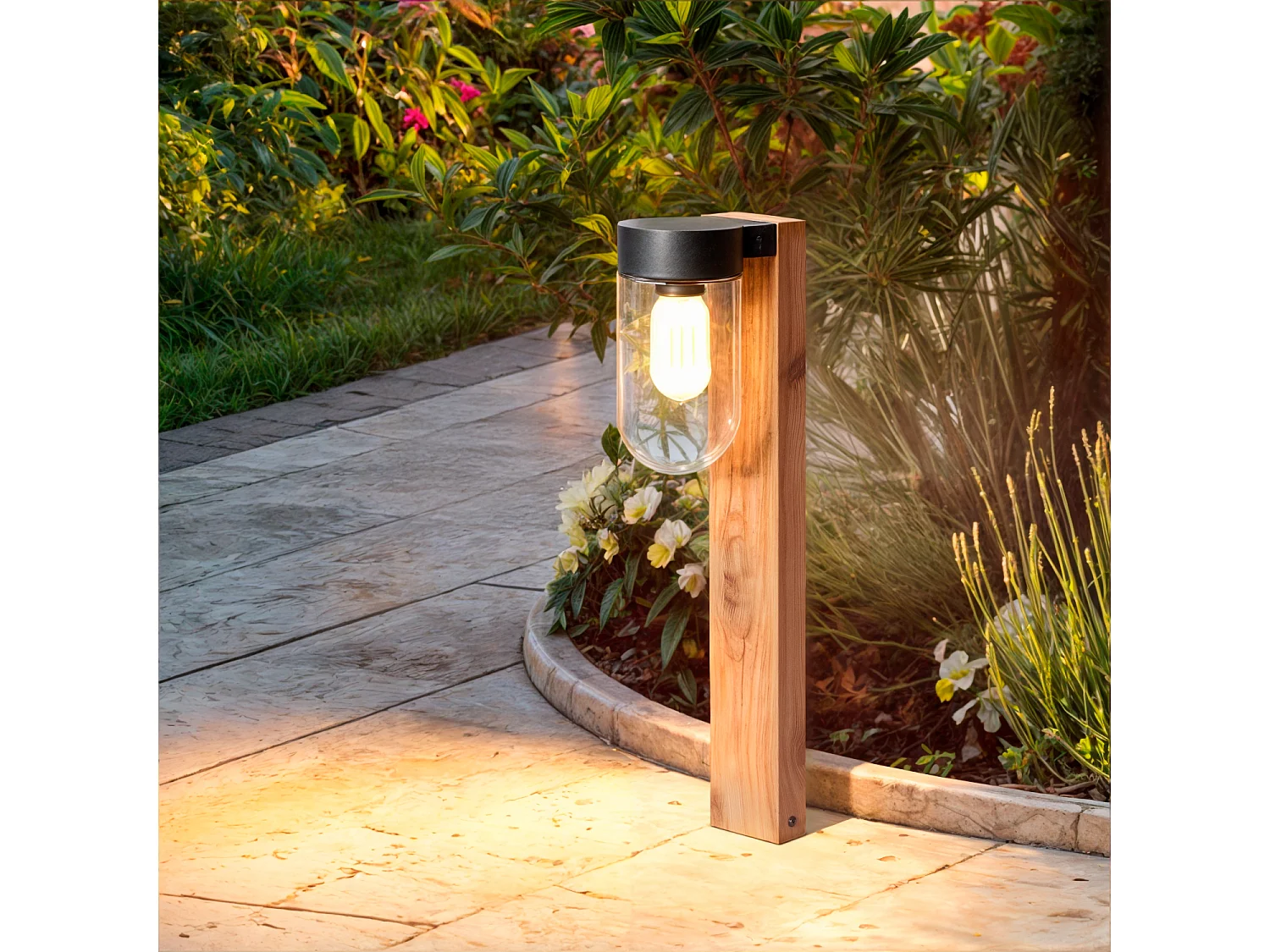 Balise Extérieur en Saillie sur Pied 50cm Acier et Verre Sentinel Noir