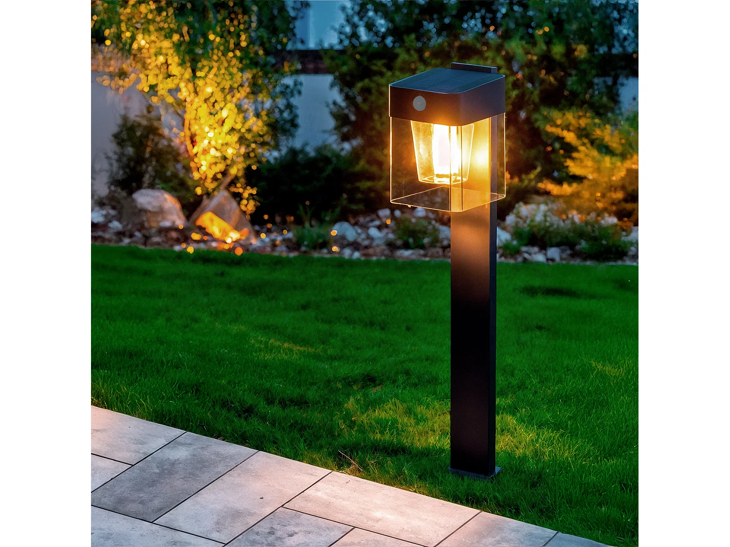Balise sur Pied Extérieure Solaire LED 1,5W 46cm Aluminium avec Détecteur de Mouvement Efren Square Noir