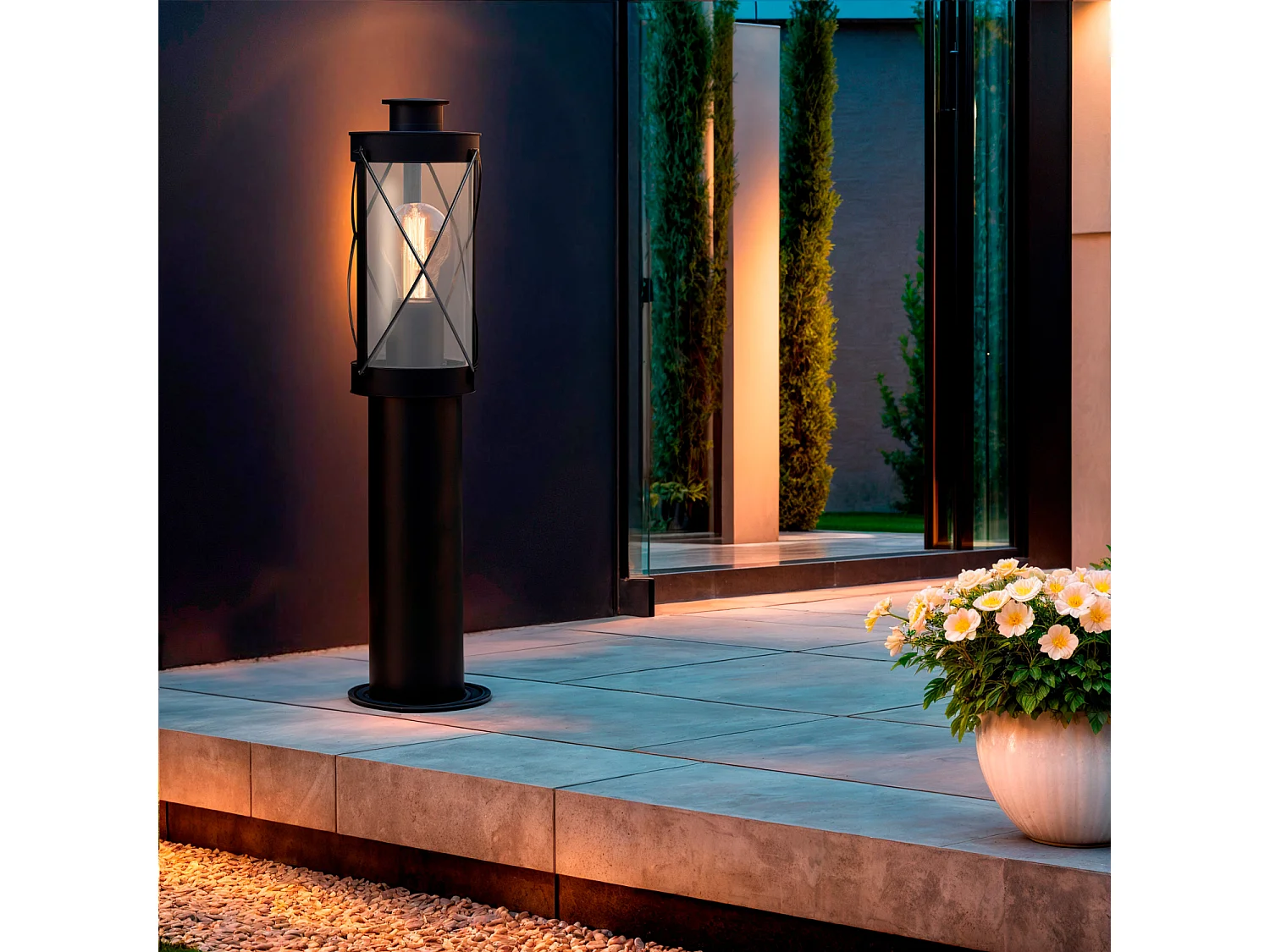 Baliza Exterior Superficie Pie 50cm Acero Inoxidable Gedja Negro