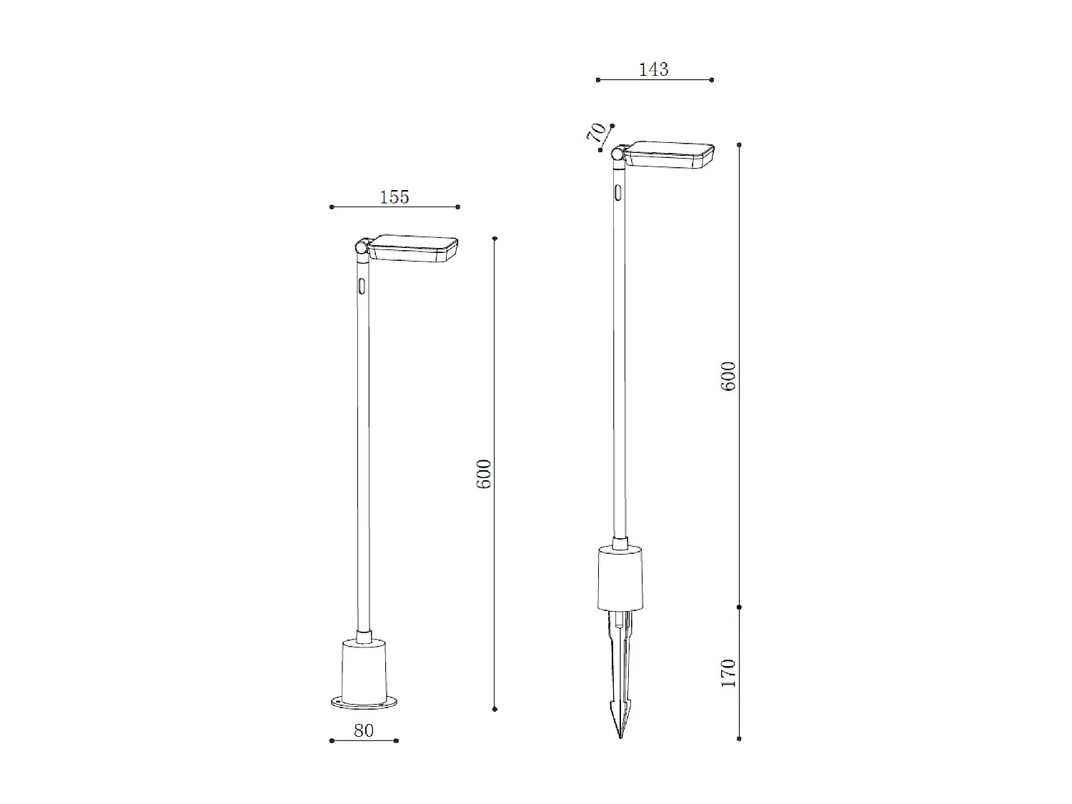 Balise Extérieure LED 6W 60cm avec Piquet Flux Noir