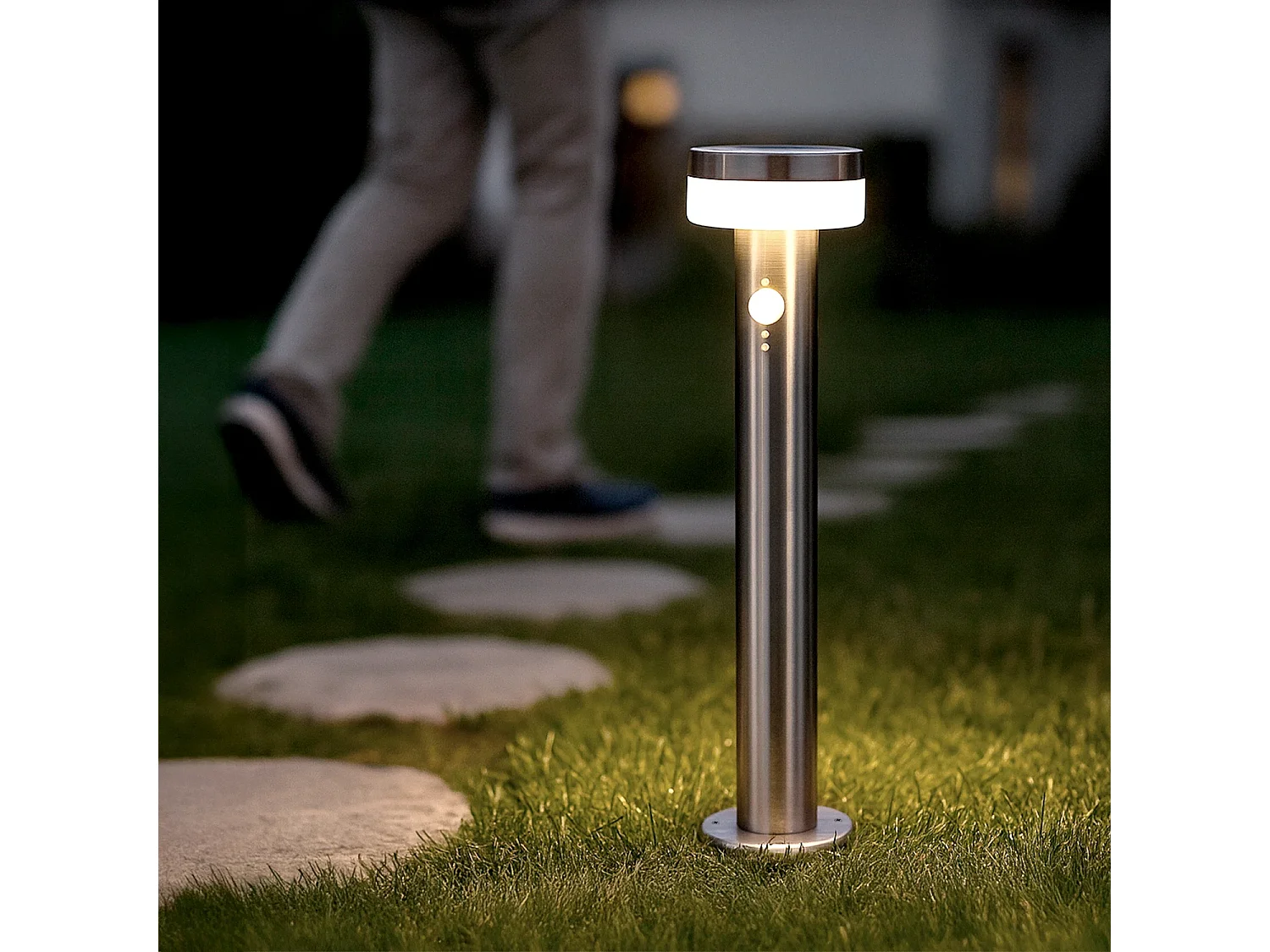 Lampioncino per Esterni Solare LED 1,5W 50cm Alluminio con Sensore di Movimento Ashier Argento