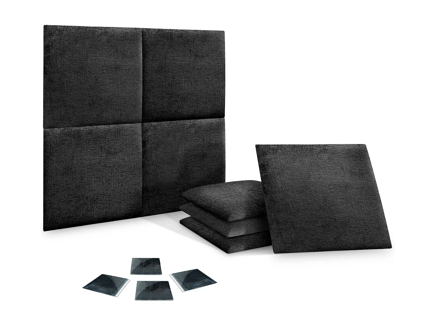 DHOME Lot de 8 panneaux muraux acoustiques auto-adhésifs en laine écologique protection absorbante contre les chocs (Noir, 50 x 50 cm, x8)