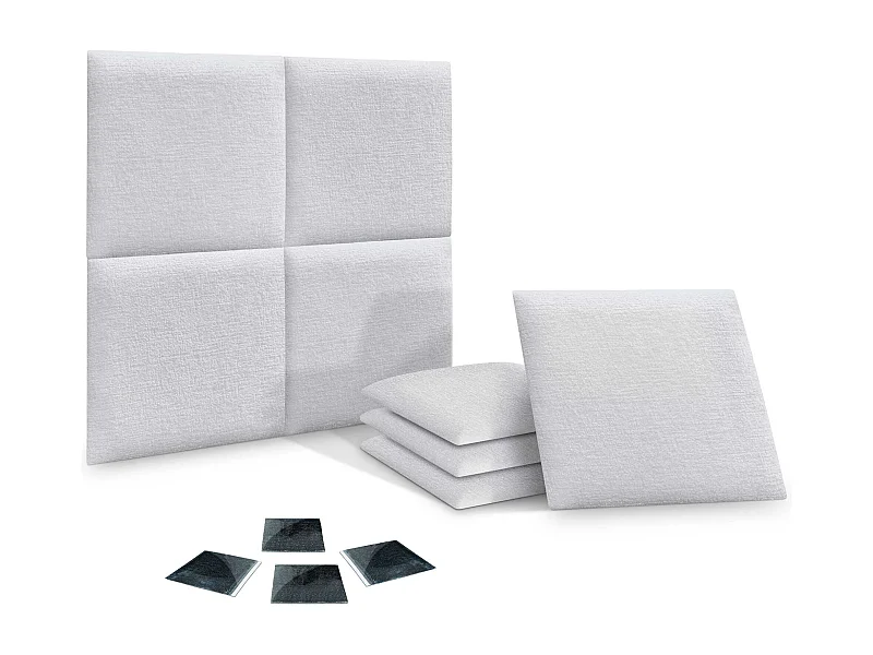 DHOME Lot de 8 panneaux muraux acoustiques auto-adhésifs en laine écologique protection absorbante contre les chocs (Blanc, 60 x 60 cm, x8)