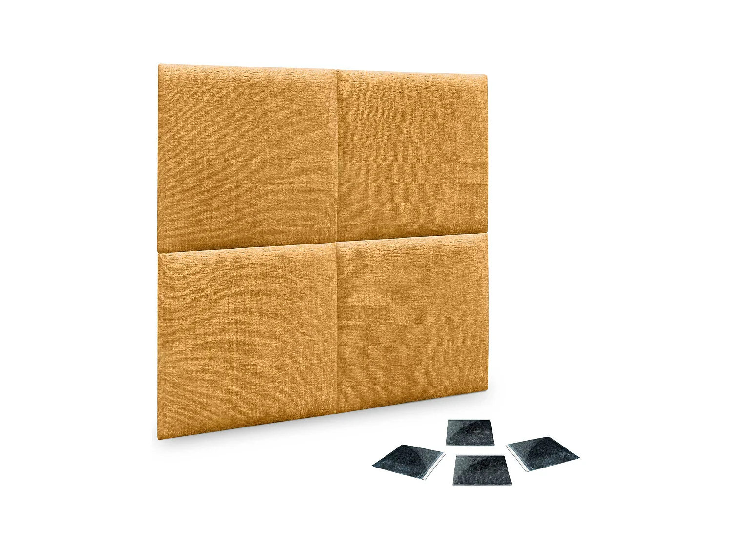 DHOME Lot de 4 panneaux muraux acoustiques auto-adhésifs en laine écologique protection absorbante contre les chocs (Moutarde, 50 x 50 cm, x4)