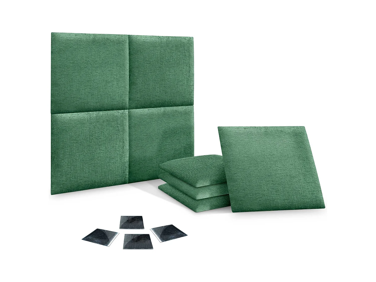 DHOME Set di 8 pannelli imbottiti in lana ecologica Pannelli acustici autoadesivi per pareti Protezione dagli urti (verde, 50x50cm, x8)
