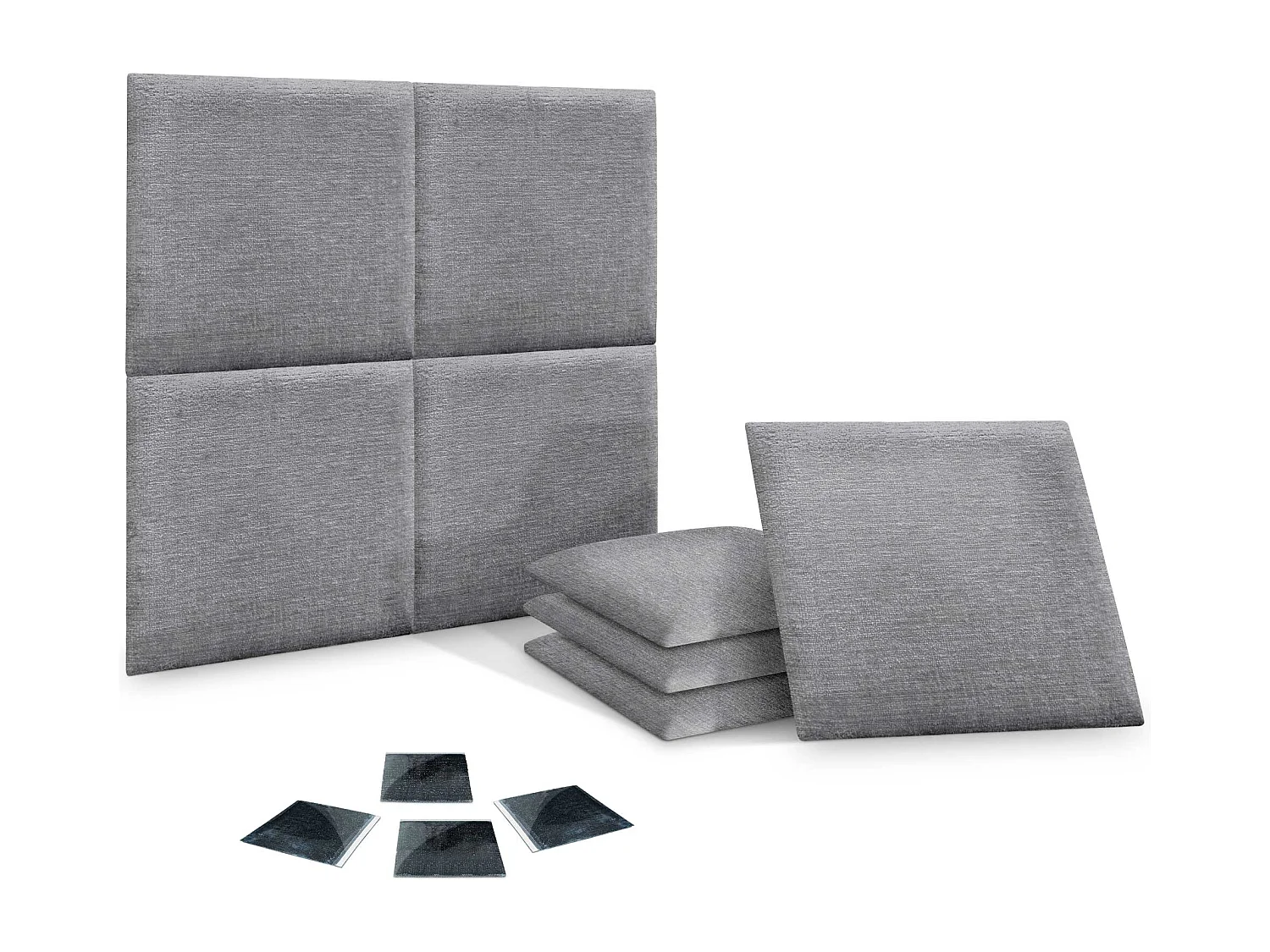DHOME Set di 8 pannelli imbottiti in lana ecologica Pannelli acustici autoadesivi per pareti Protezione dagli urti (grigio, 50x50cm, x8)