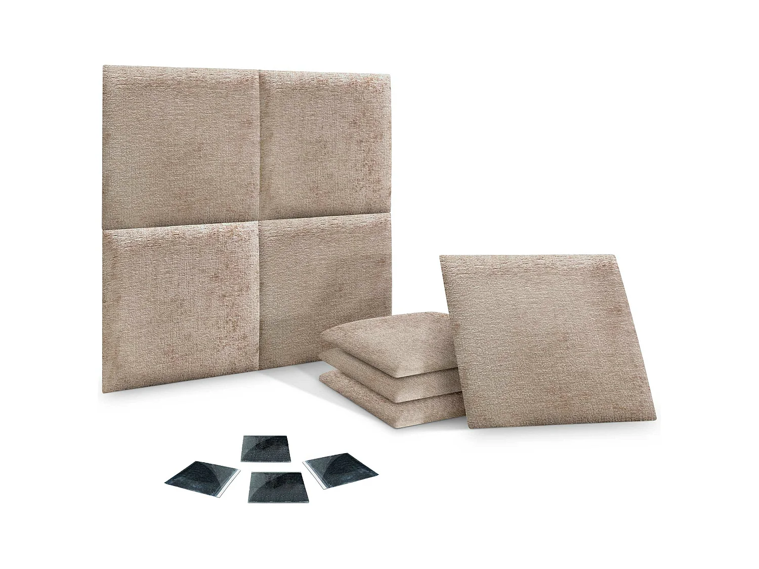 DHOME Lot de 8 panneaux muraux acoustiques auto-adhésifs en laine écologique protection absorbante contre les chocs (Marron clair, 60 x 60 cm, x8)