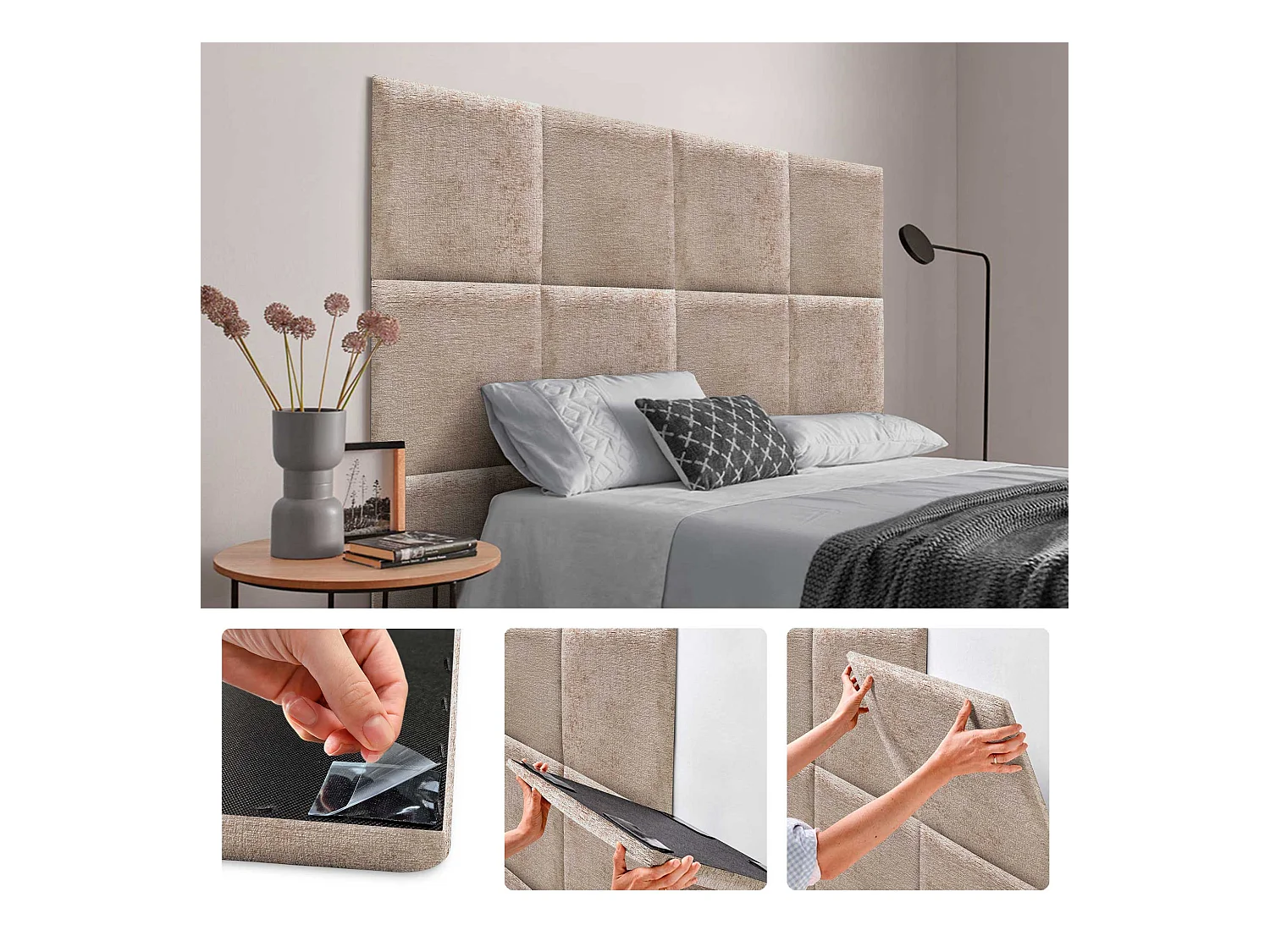 DHOME Lot de 8 panneaux muraux acoustiques auto-adhésifs en laine écologique protection absorbante contre les chocs (Marron clair, 60 x 60 cm, x8)