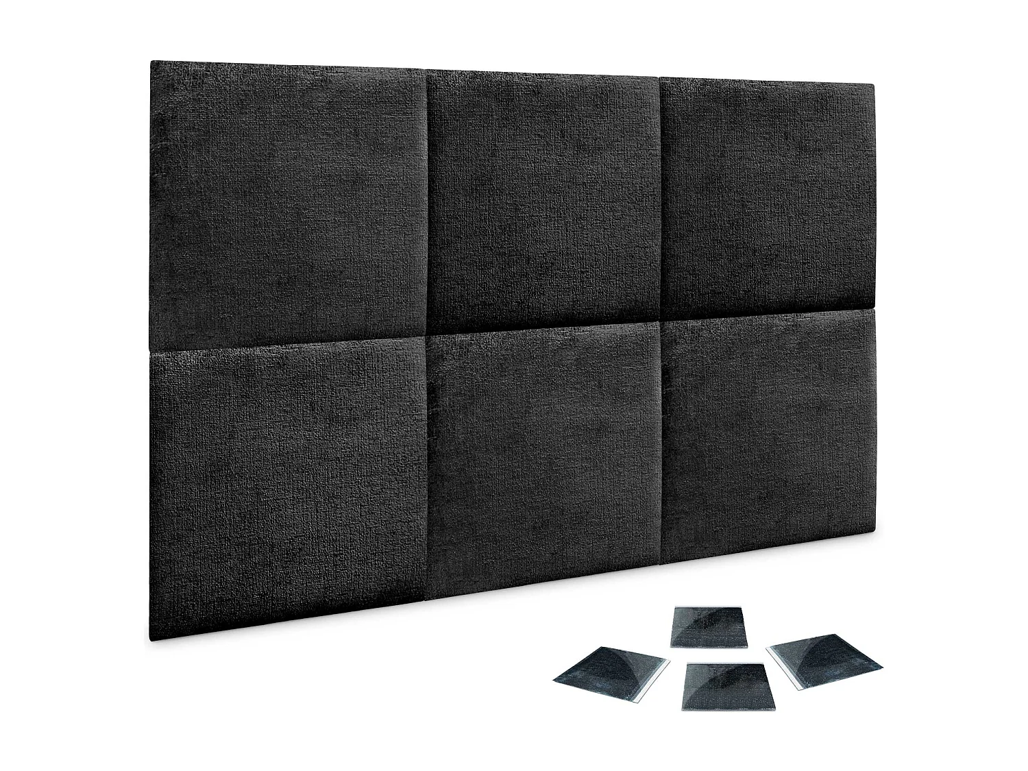 DHOME Set di 6 pannelli imbottiti in lana ecologica Pannelli acustici autoadesivi per pareti Protezione dagli urti (nero, 60x60cm, x6)