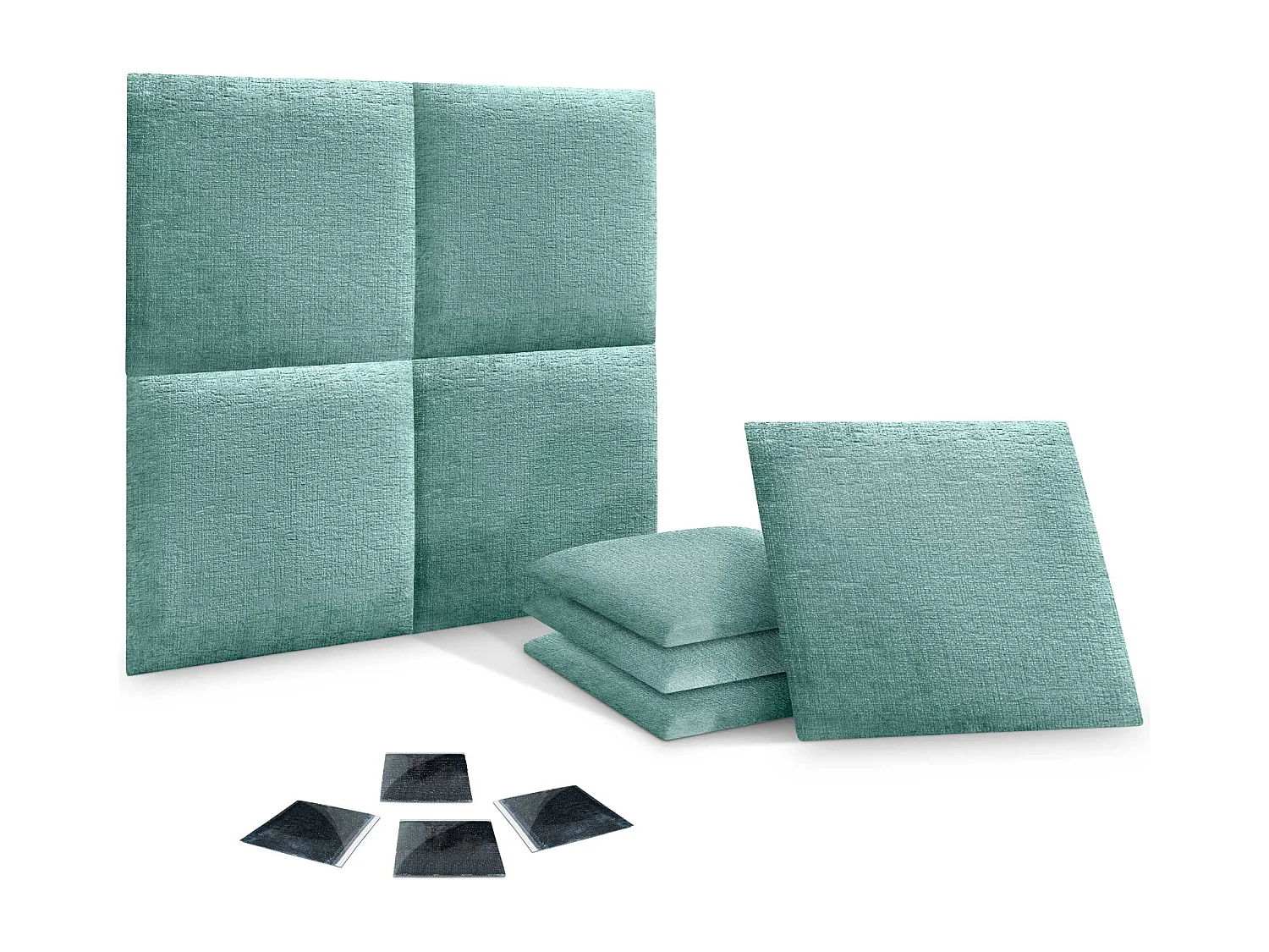 DHOME Juego de 8 Paneles Tapizados de Lana Ecológica Pack Autoadhesivos para Pared Acústicos Absorbentes Protección  (Verde Agua, 60x60cm, x8)