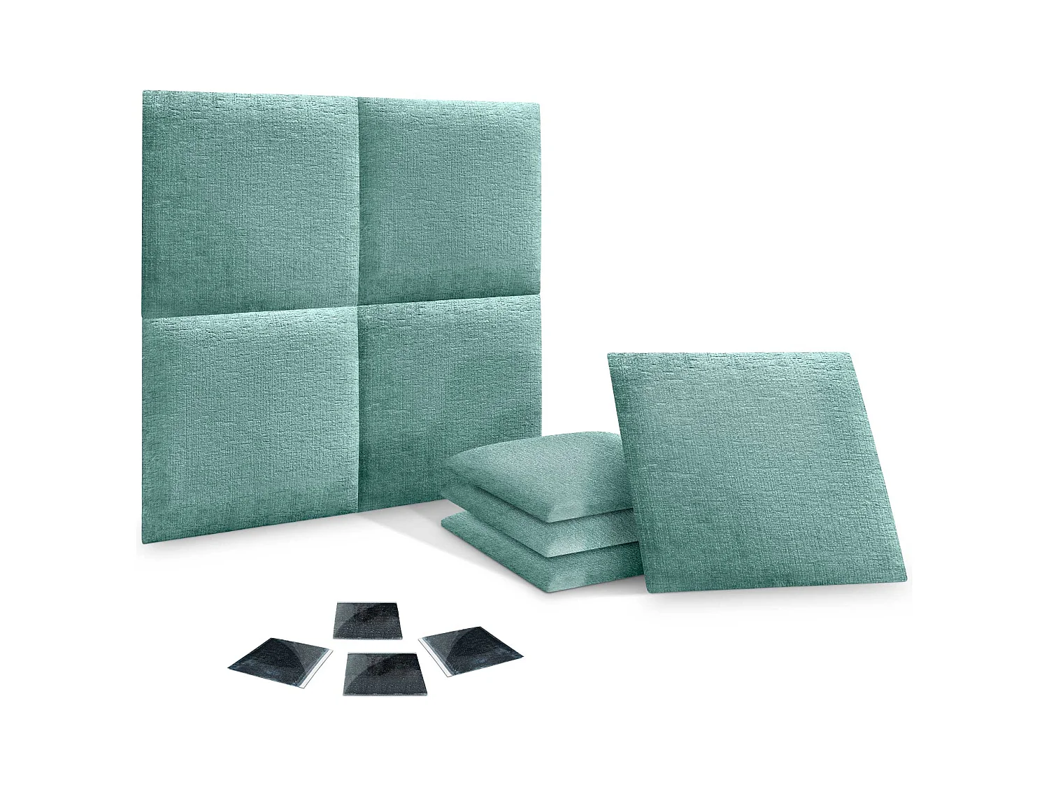 DHOME Lot de 8 panneaux muraux acoustiques auto-adhésifs en laine écologique protection absorbante contre les chocs (Vert d'eau, 60 x 60 cm, x8)
