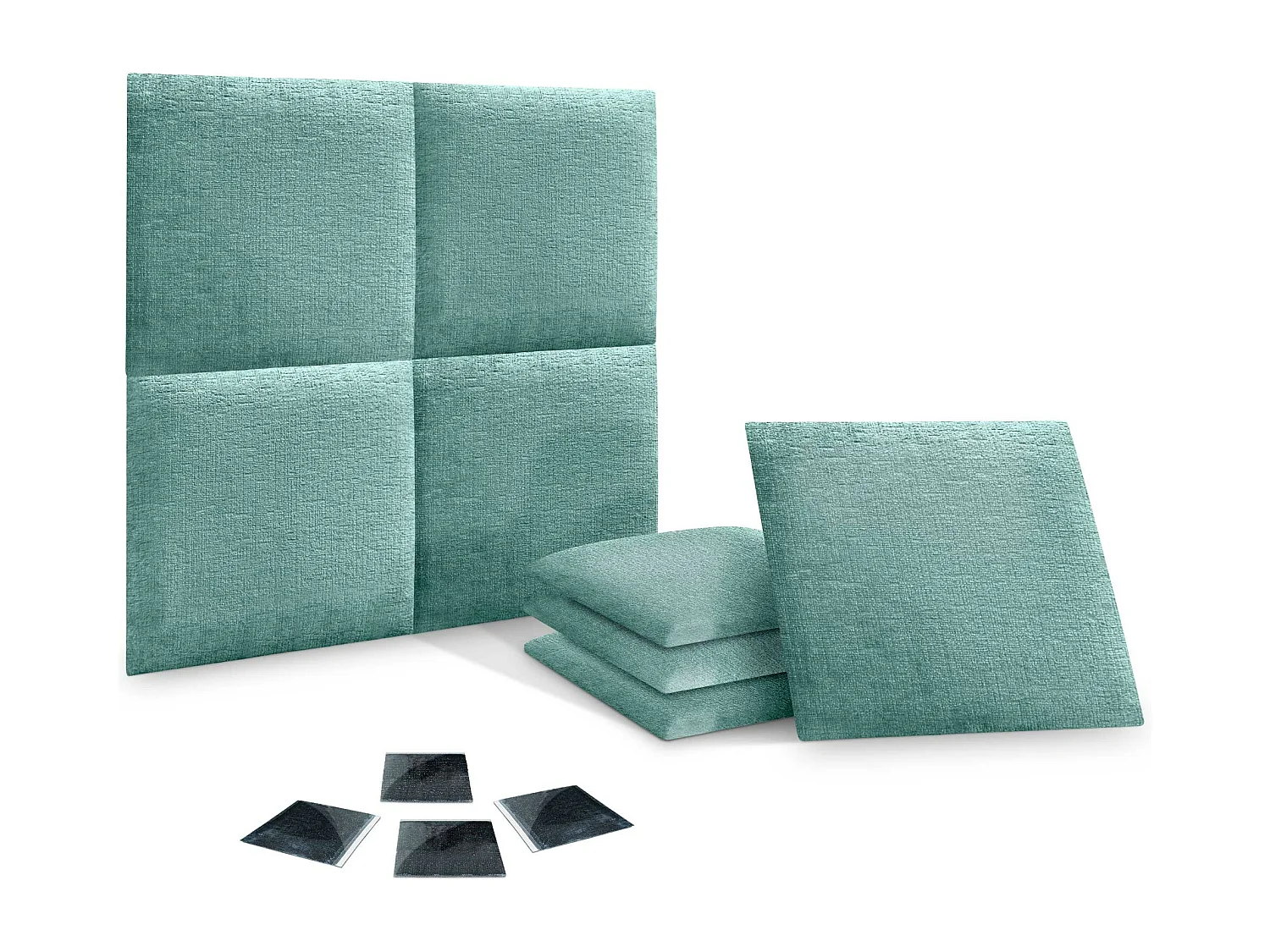 DHOME Set di 8 pannelli imbottiti in lana ecologica Pannelli acustici autoadesivi per pareti Protezione dagli urti (verde acqua, 50x50cm, x8)