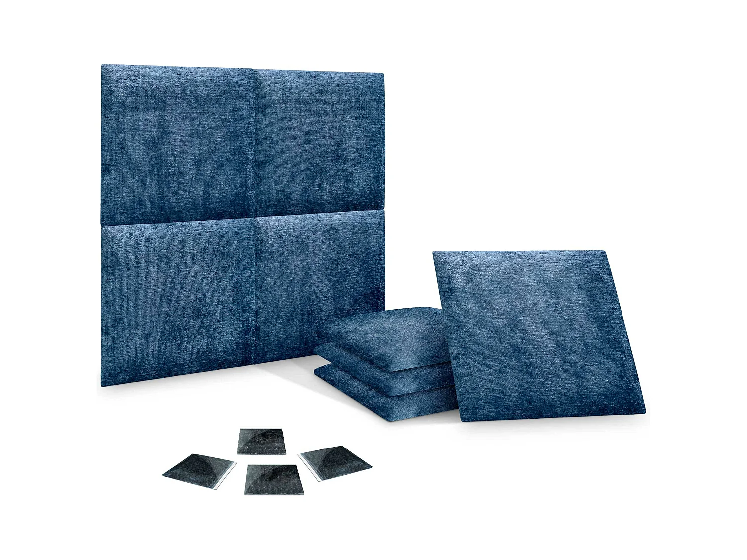 DHOME Lot de 8 panneaux muraux acoustiques auto-adhésifs en laine écologique protection absorbante contre les chocs (Bleu, 50 x 50 cm, x8)