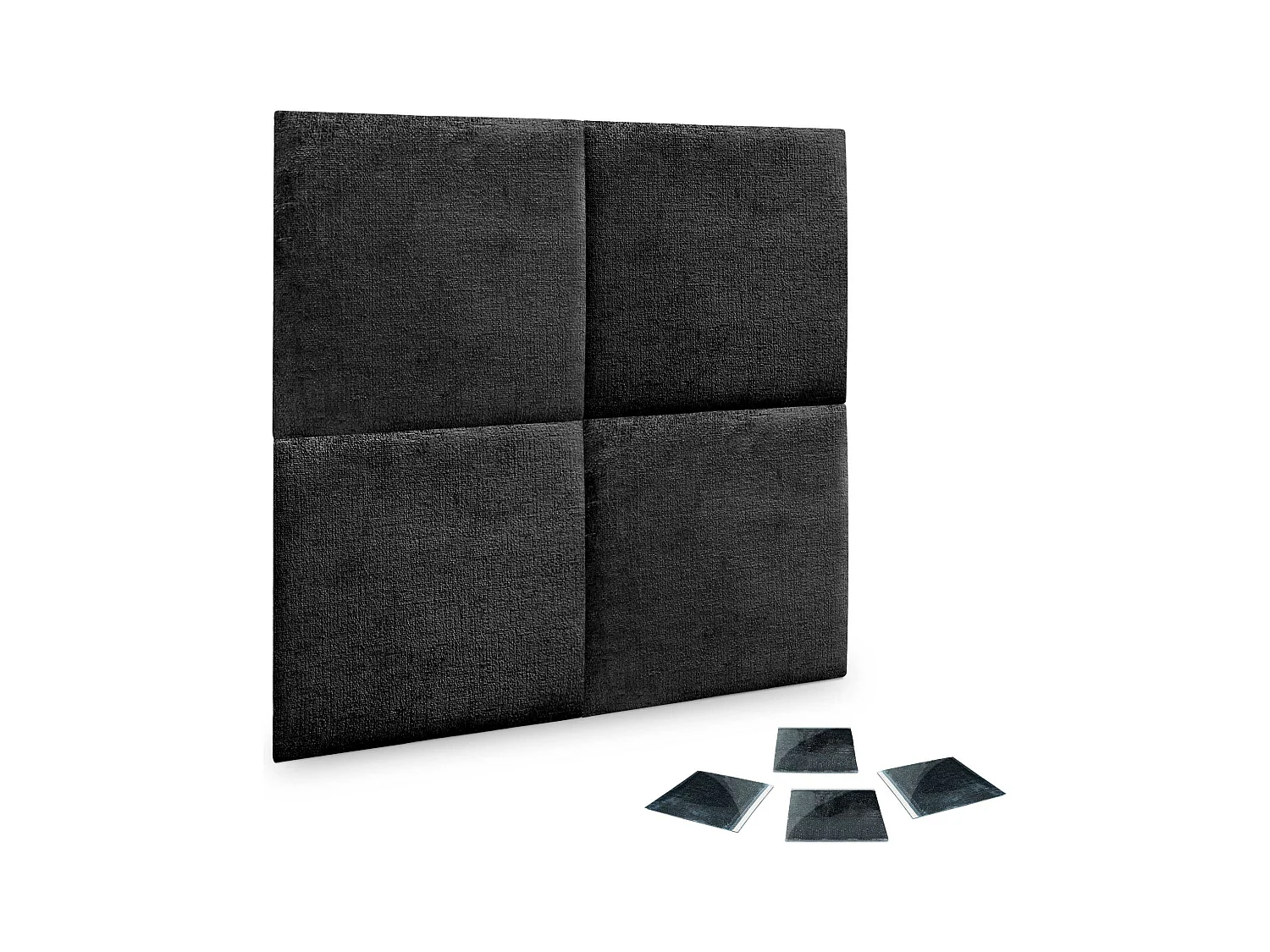DHOME Lot de 4 panneaux muraux acoustiques auto-adhésifs en laine écologique protection absorbante contre les chocs (Noir, 60 x 60 cm, x4)