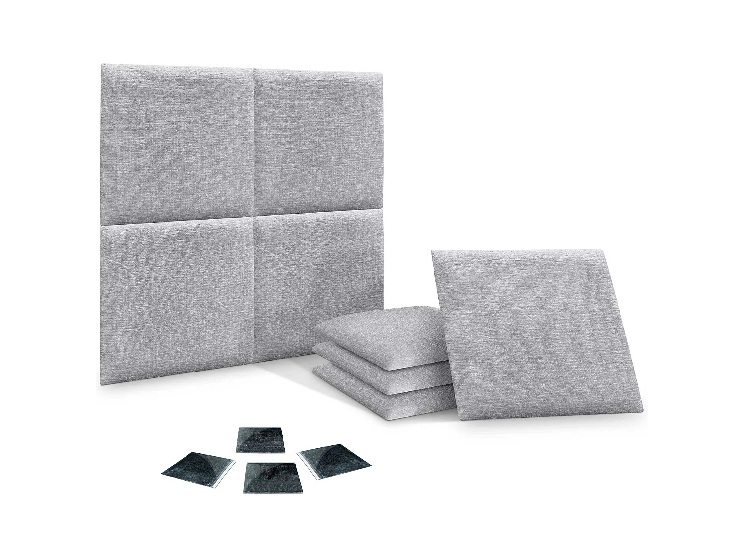 DHOME Lot de 8 panneaux muraux acoustiques auto-adhésifs en laine écologique protection absorbante contre les chocs (Gris Clair, 60x60cm, x8)