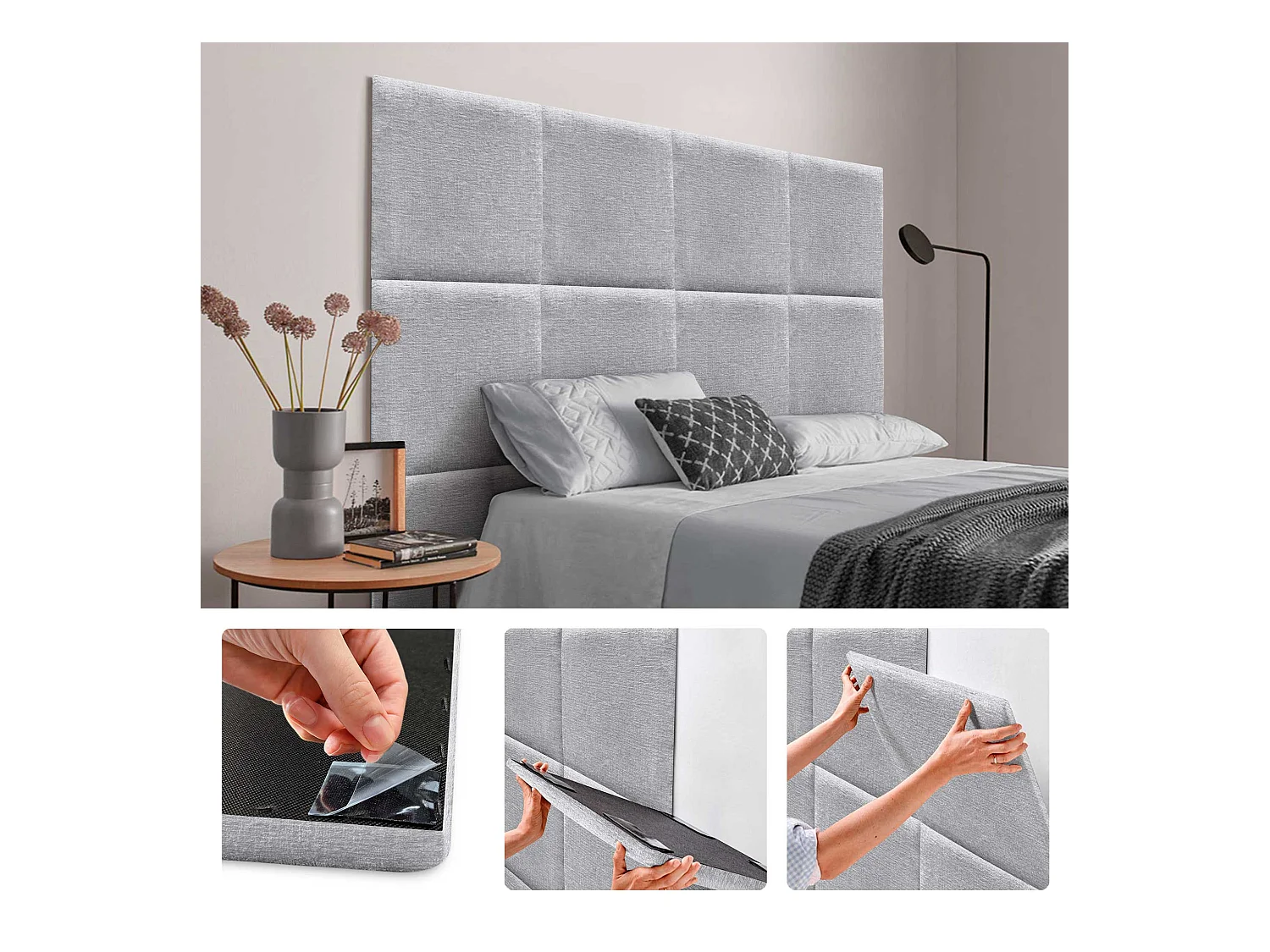 DHOME Lot de 8 panneaux muraux acoustiques auto-adhésifs en laine écologique protection absorbante contre les chocs (Gris Clair, 60x60cm, x8)