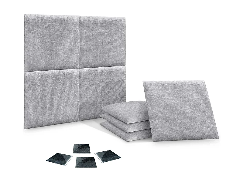 DHOME Set di 8 pannelli imbottiti in lana ecologica Pannelli acustici autoadesivi per pareti Protezione dagli urti (grigio chiaro, 60x60cm, x8)