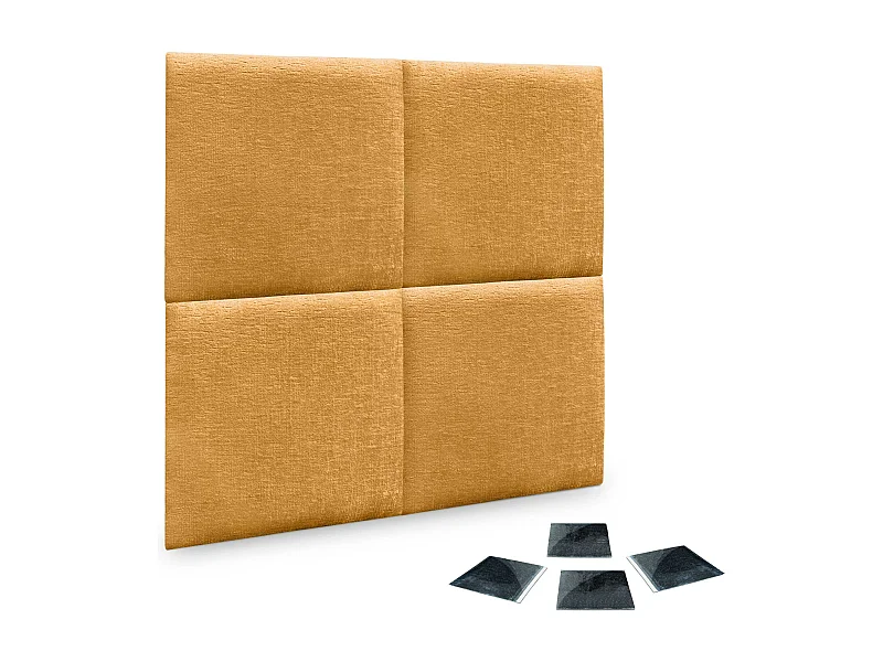 DHOME Set di 4 pannelli imbottiti in lana ecologica Pannelli acustici autoadesivi per pareti Protezione dagli urti (senape, 60x60cm, x4)
