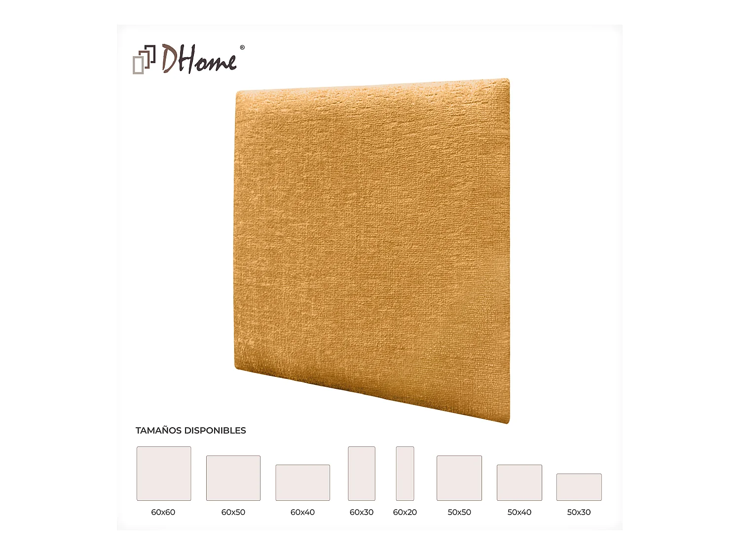 DHOME Lot de 4 panneaux muraux acoustiques auto-adhésifs en laine écologique protection absorbante contre les chocs (Moutarde, 60 x 60 cm, x4)