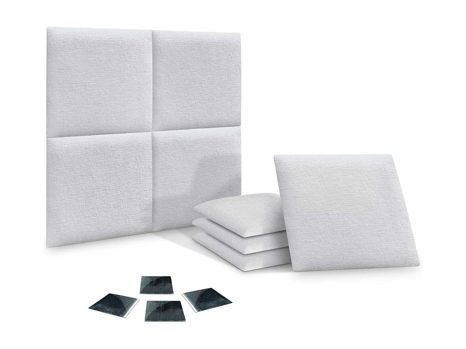 DHOME Set mit 8 Polsterplatten aus ökologischer Wolle, selbstklebendes Paket für Wände, schallabsorbierender Schutz (weiß, 50 x 50 cm, x8)