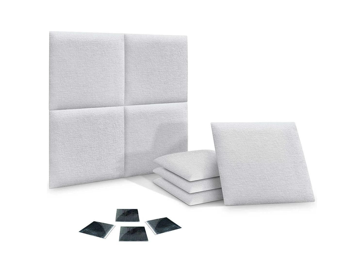 DHOME Lot de 8 panneaux muraux acoustiques auto-adhésifs en laine écologique protection absorbante contre les chocs (Blanc, 50 x 50 cm, x8)