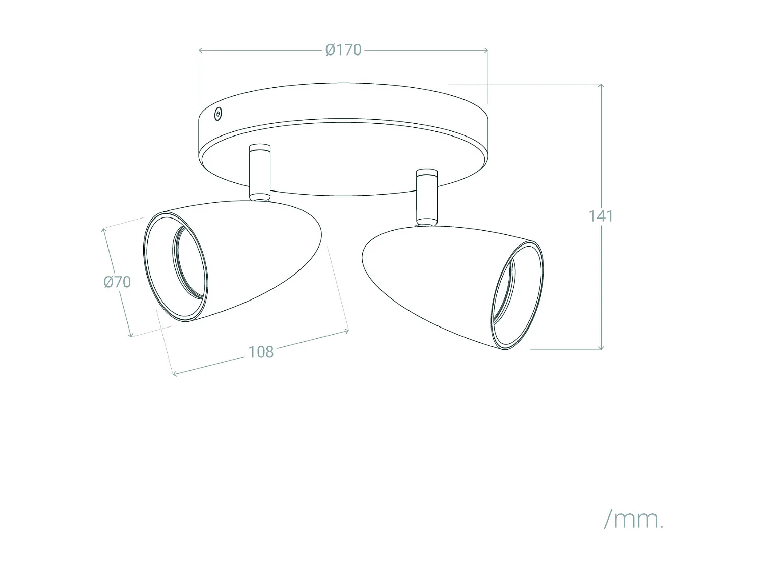 Lampada da Soffitto Circolare Orientabile Alluminio 2 Lampade Adrien Grigio Pietra