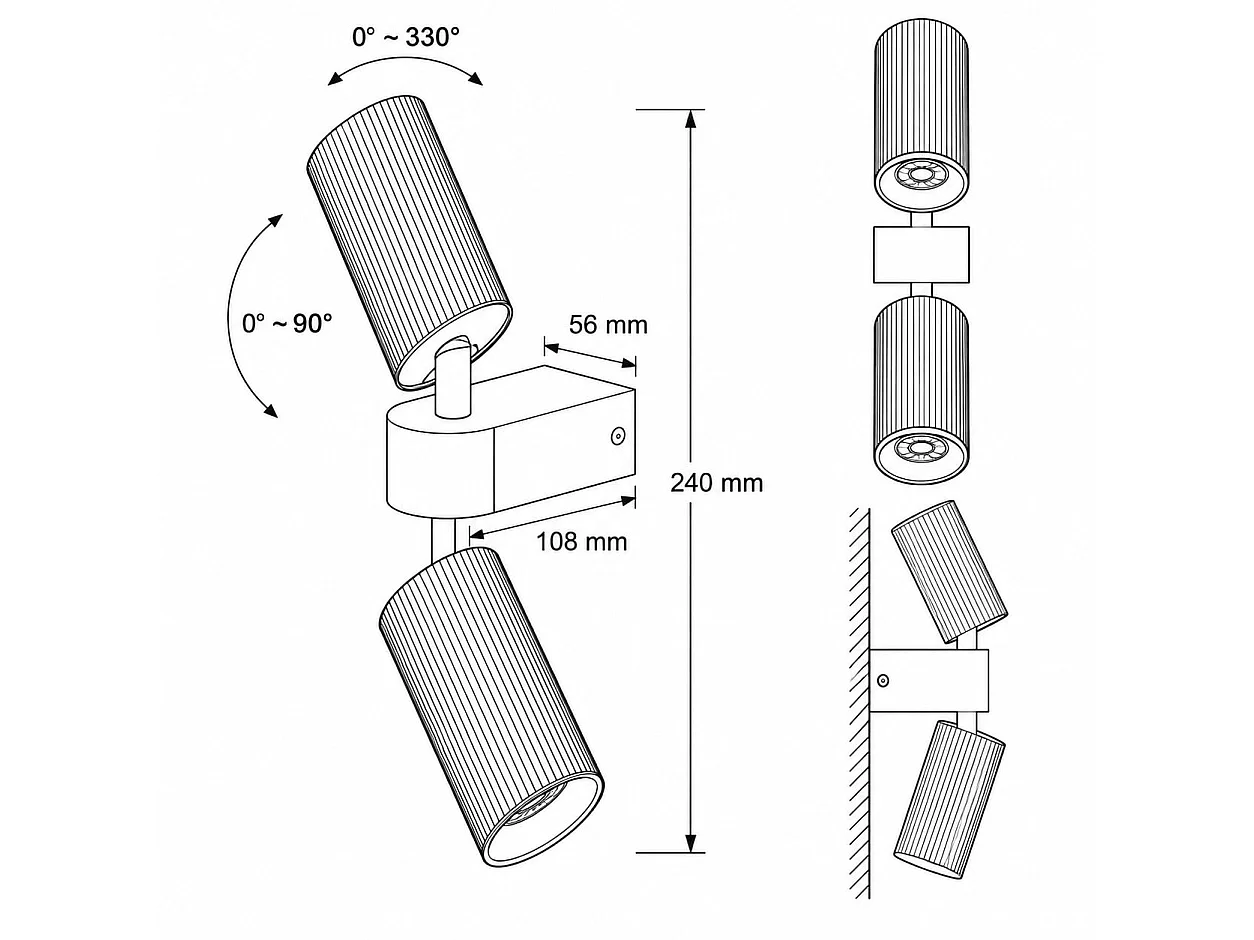Aplique de Pared Aluminio Aritz 2 Focos Negro