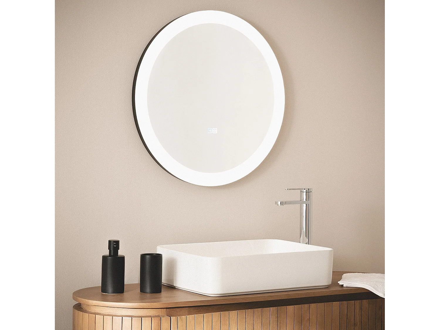 Miroir Salle de Bain avec Éclairage LED Anti-buée Ø60 cm Nahia Sélectionnable (chaud-neutre-froid)