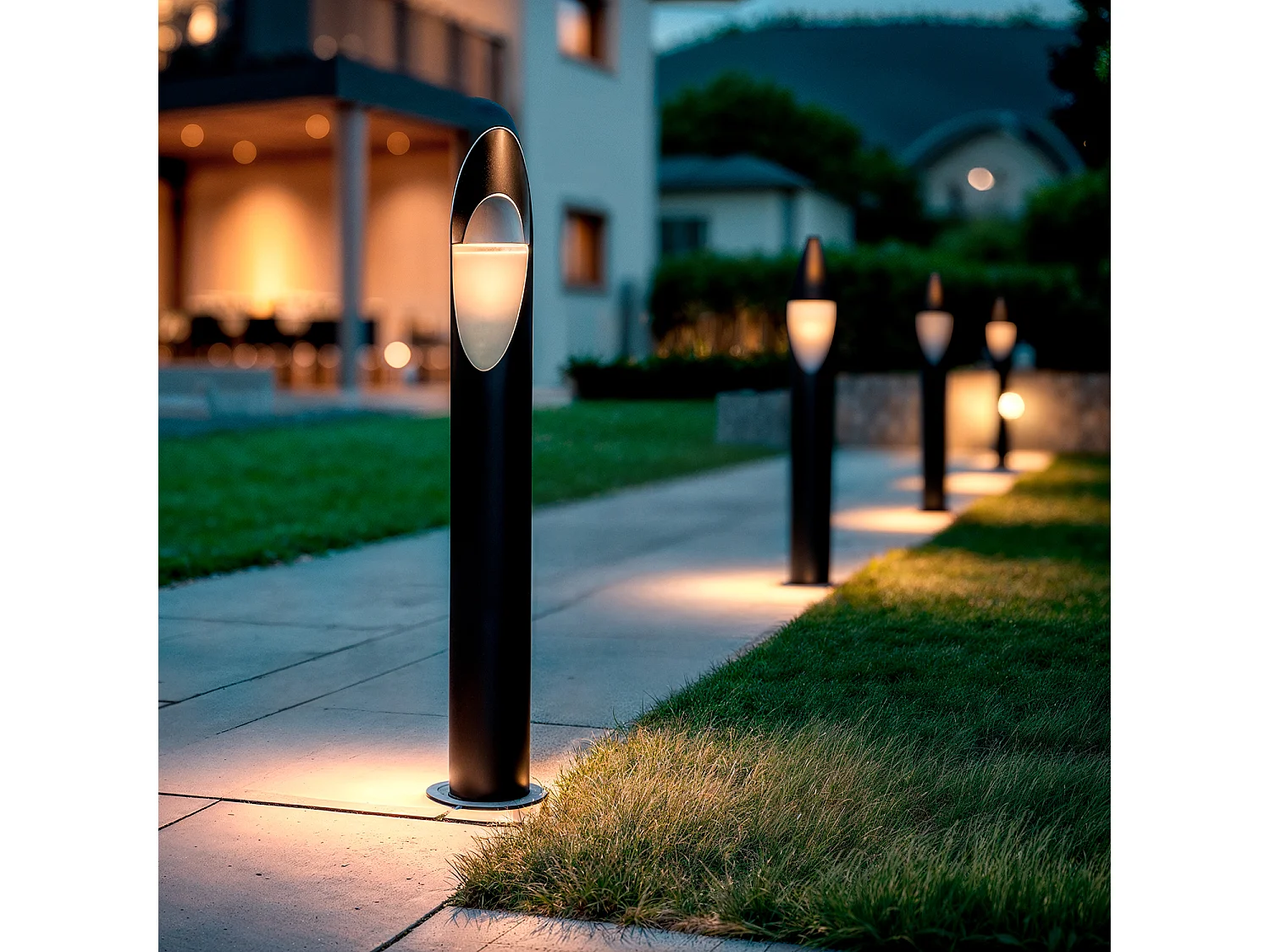 Balise sur Pied Extérieure Aluminium 60cm Oblong Noir