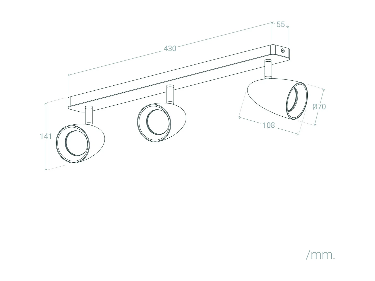 Applique Aluminium Rectangulaire Adrien 3 Spots Gris Pierre