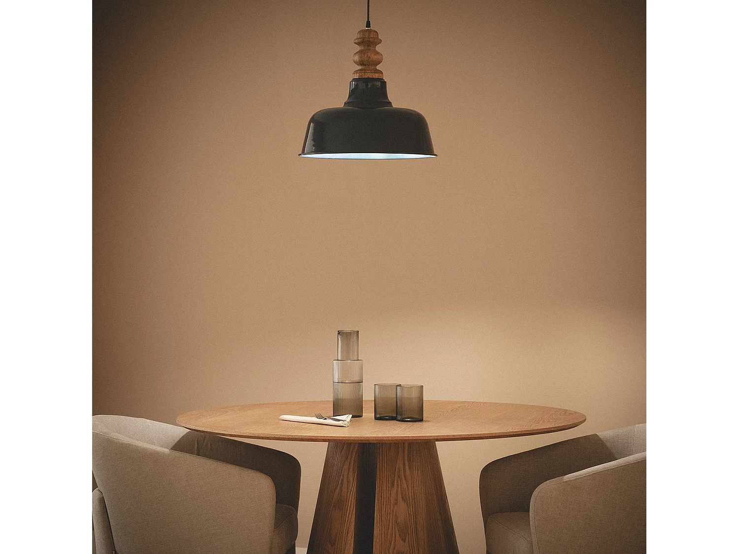 Lampada a Sospensione Legno e Metallo Bela Yash Azzurro