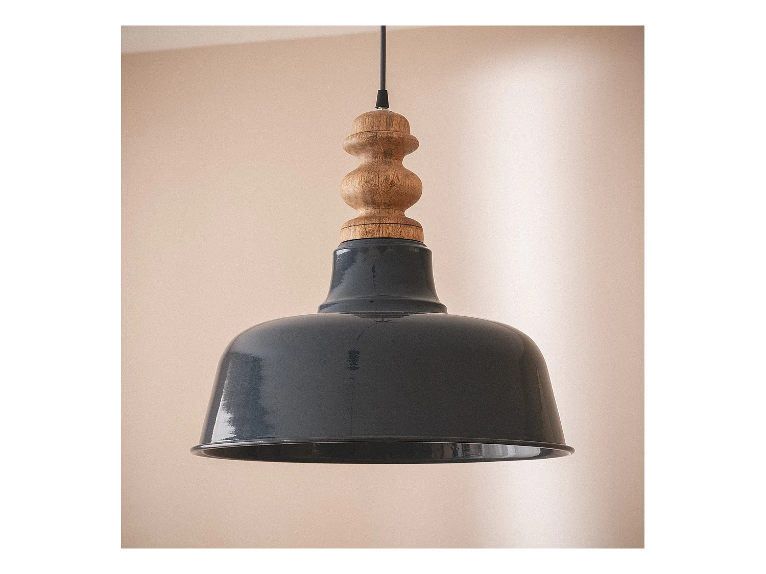 Lampada a Sospensione Legno e Metallo Bela Yash Azzurro