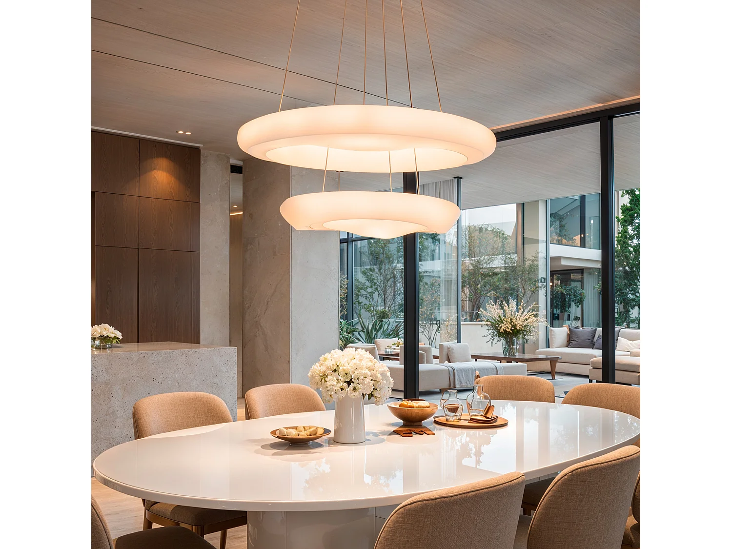 Suspension LED 72W Métal Ø550 mm Kate Duo  Blanc