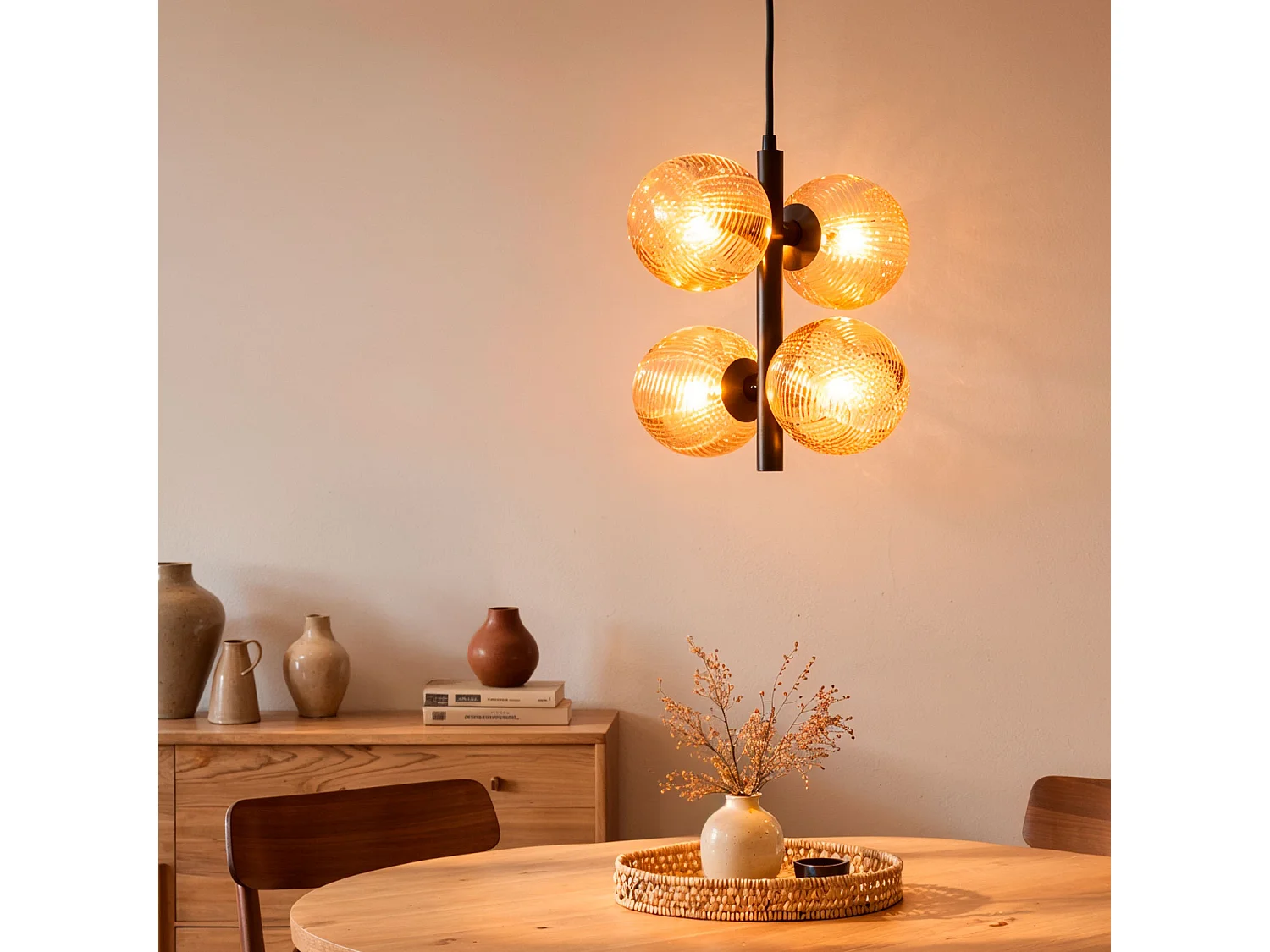 Suspension Métal et Verre Dayla Gris Fumée