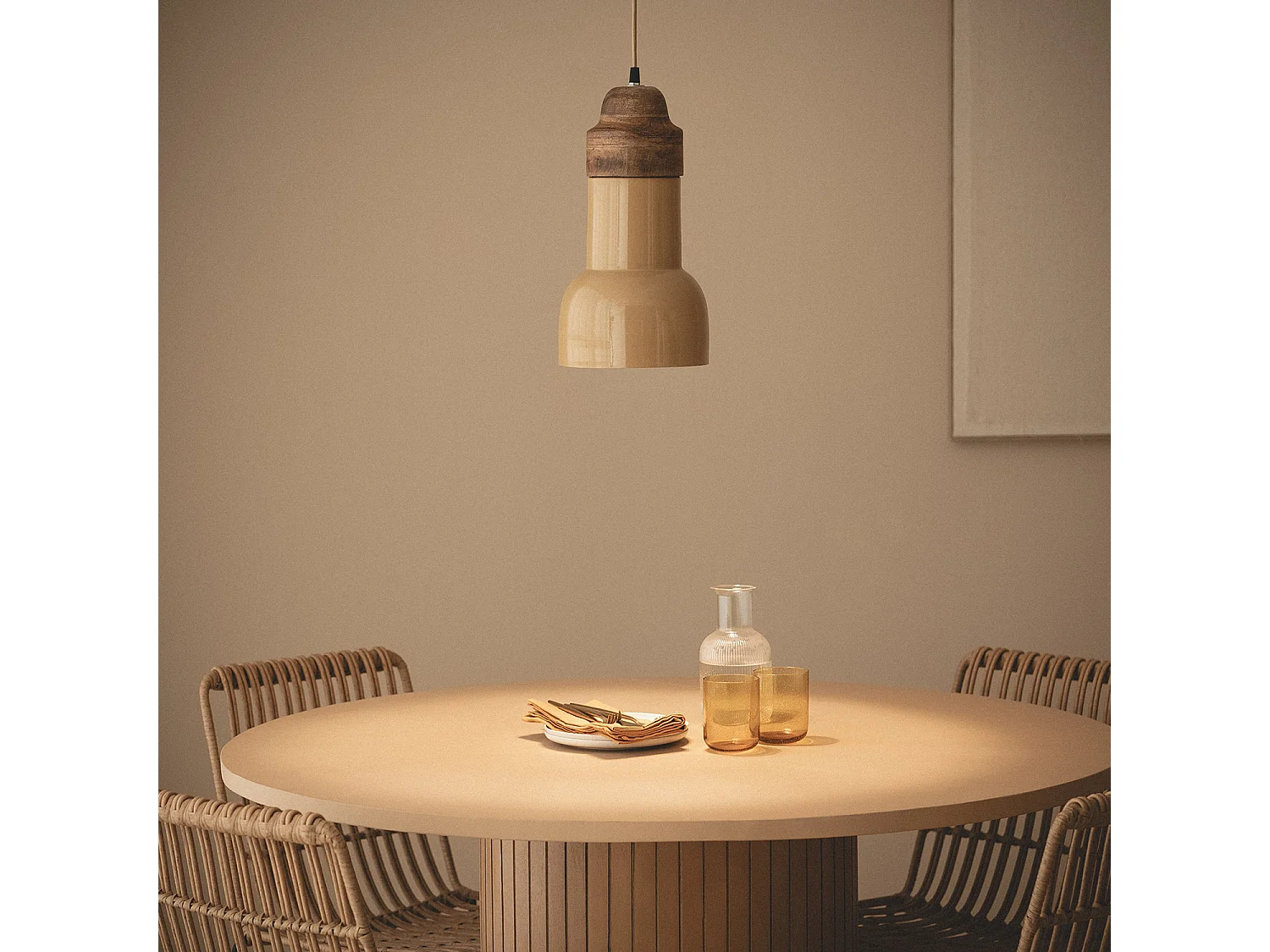 Lampada a Sospensione Legno e Metallo Ayana Yash Giallo