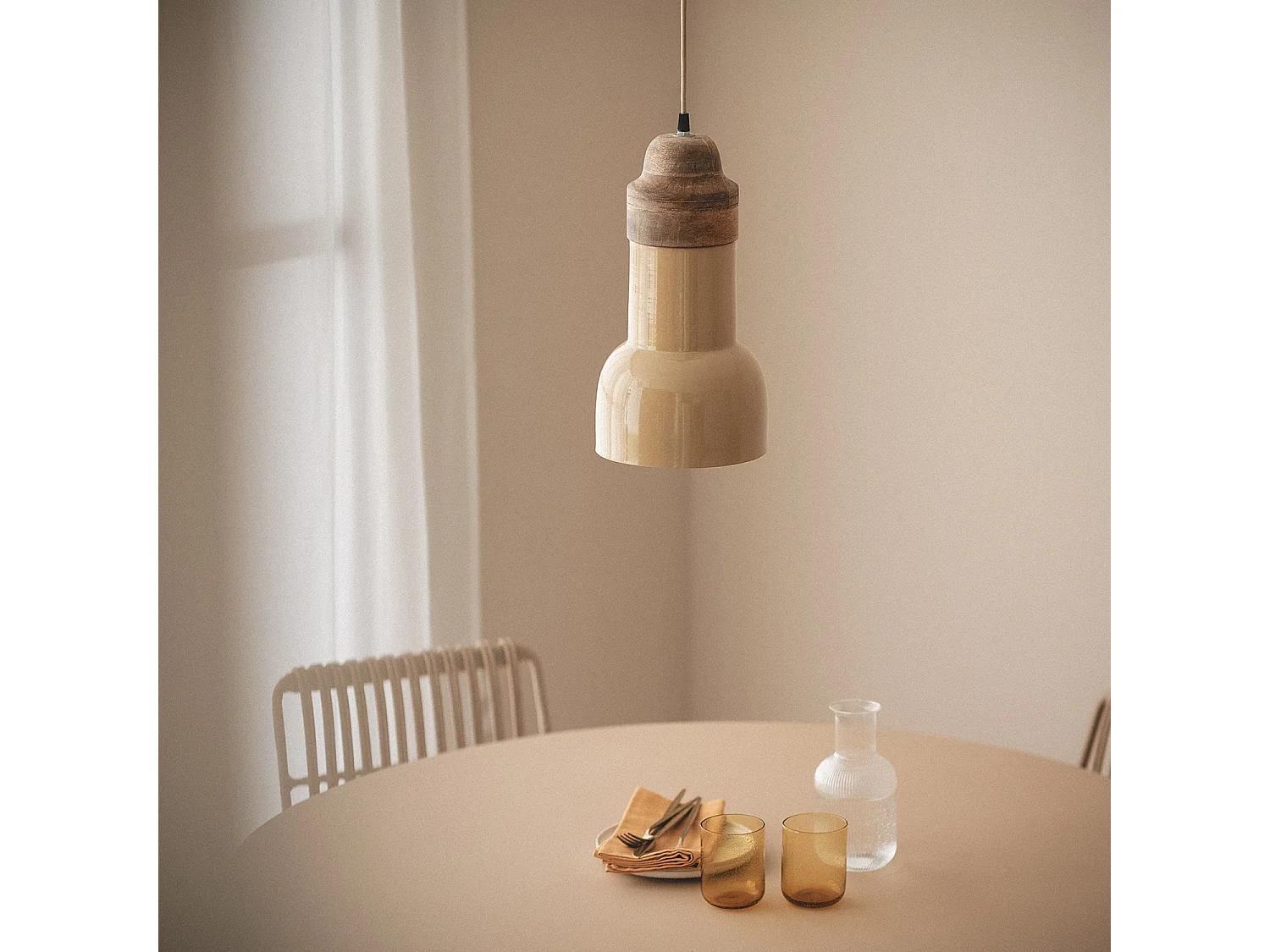 Lampada a Sospensione Legno e Metallo Ayana Yash Giallo