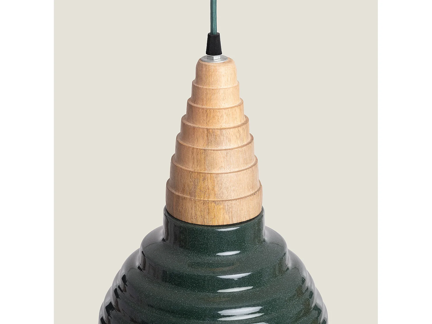 Lampada a Sospensione Legno e Metallo Arlene Yash Verde