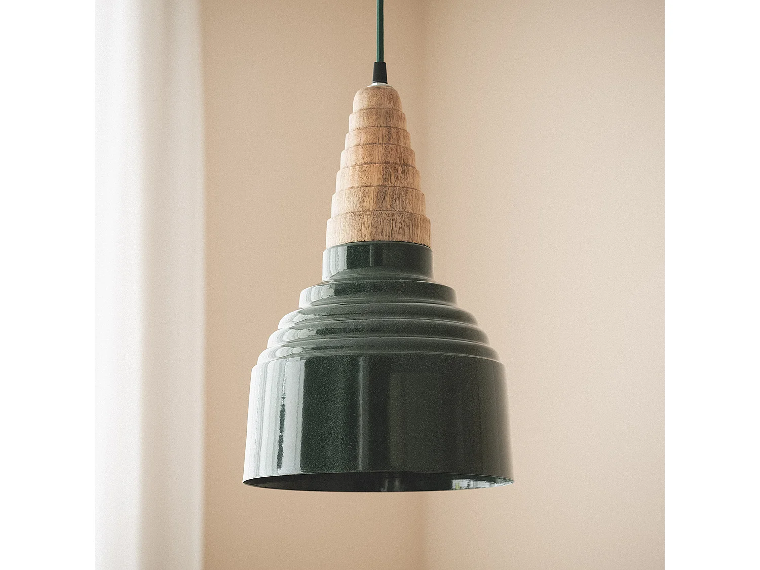 Lampada a Sospensione Legno e Metallo Arlene Yash Verde