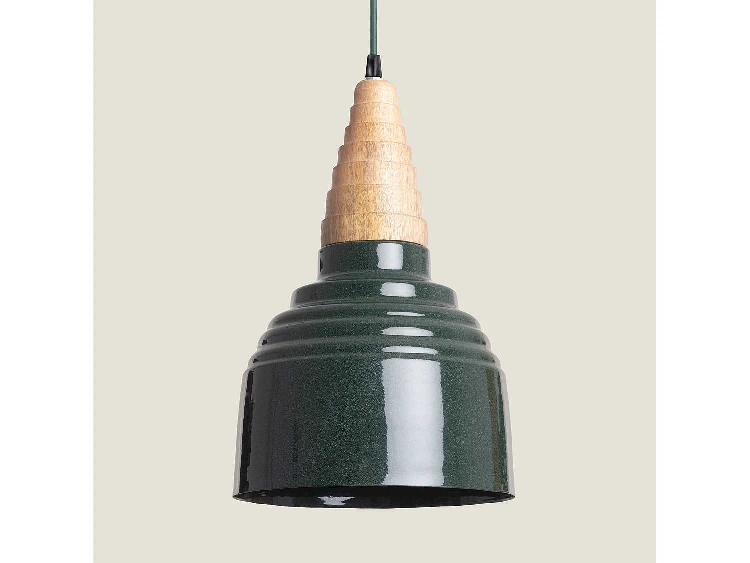 Lampada a Sospensione Legno e Metallo Arlene Yash Verde