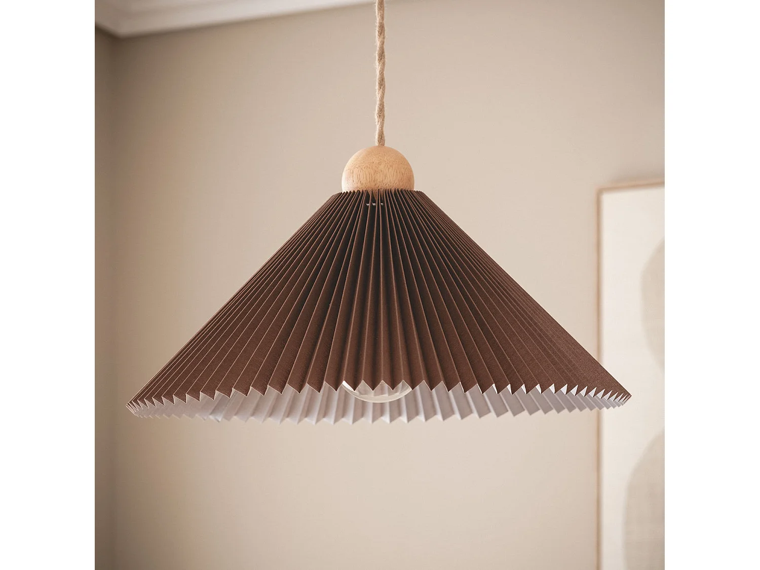Lampada a Sospensione Legno e Tessuto Luanda Marrone