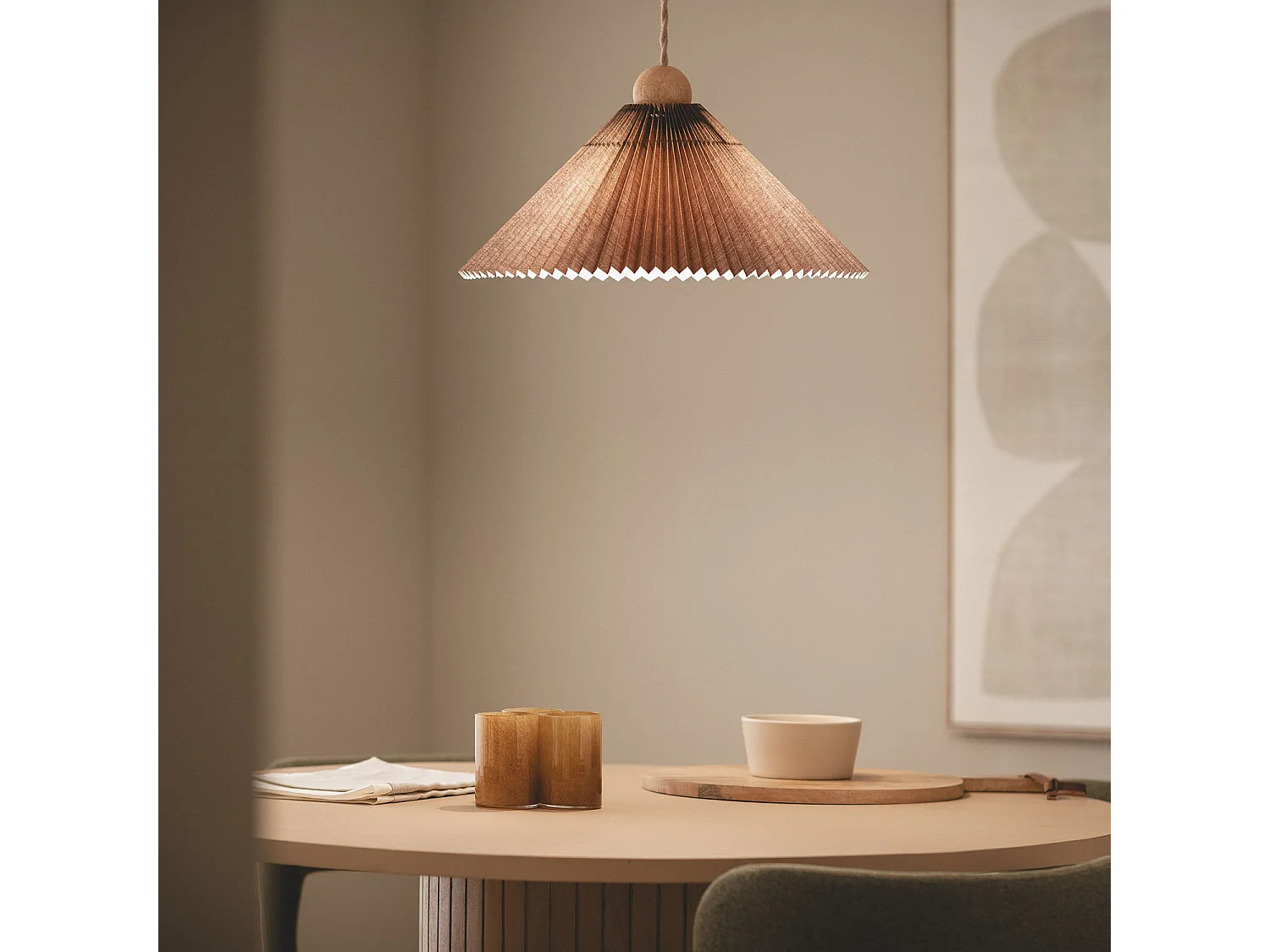 Lampada a Sospensione Legno e Tessuto Luanda Marrone