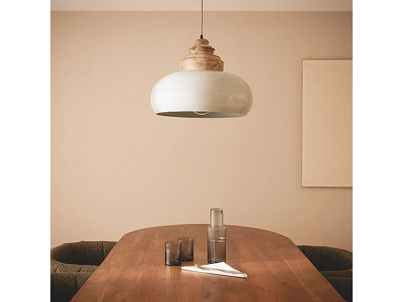 Lampada a Sospensione Legno e Metallo Batia Yash Grigio