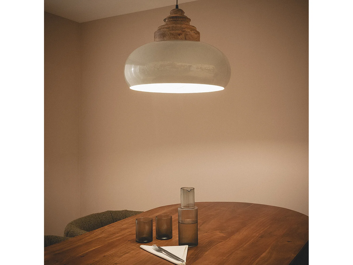 Suspension Bois et Métal Batia Yash Gris