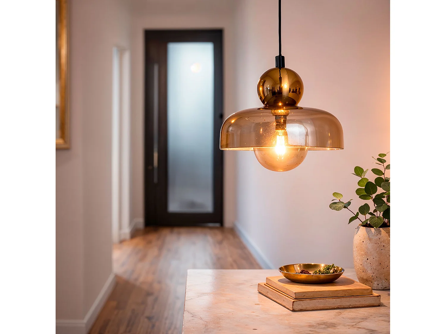 Suspension Métal et Verre Carlize Gris Fumée