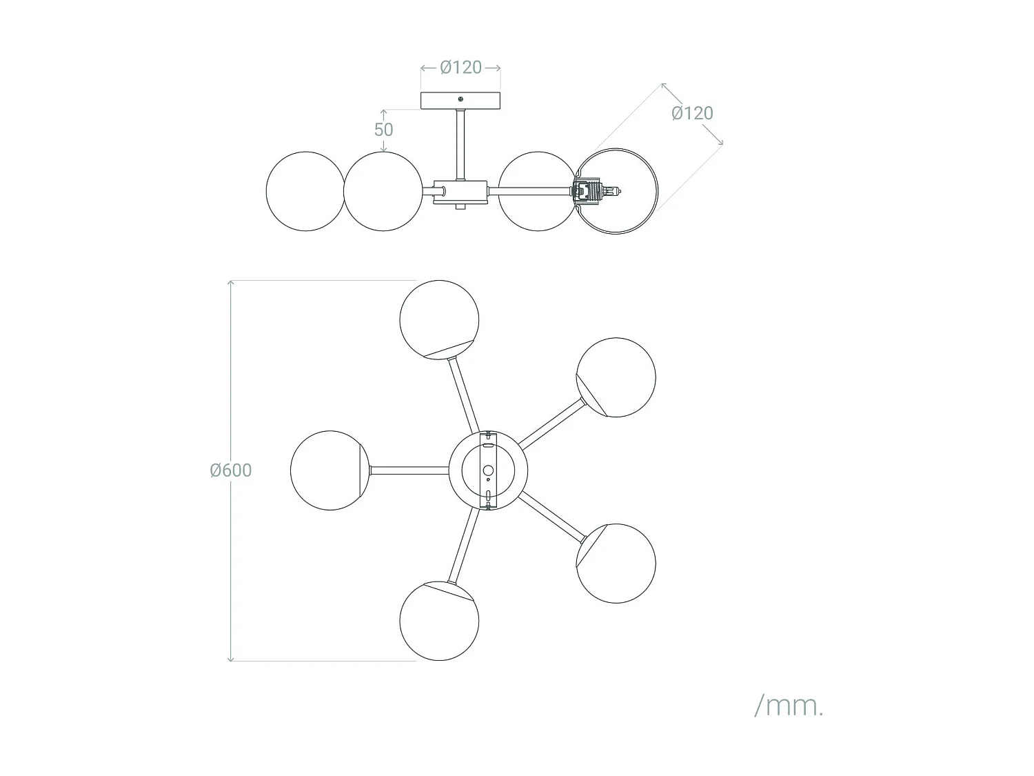 Plafonnier Métal et Verre Moonlight Brass 5 Spots Doré