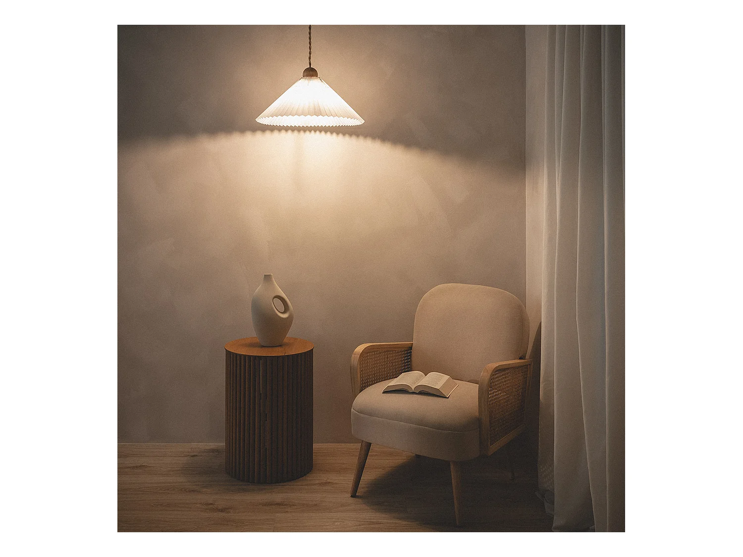 Suspension Bois et Tissu Luanda Bleu foncé