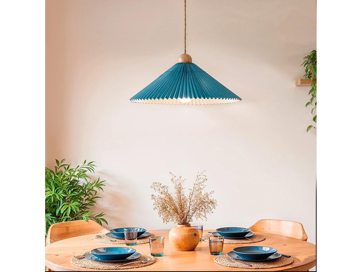 Suspension Bois et Tissu Luanda Bleu foncé