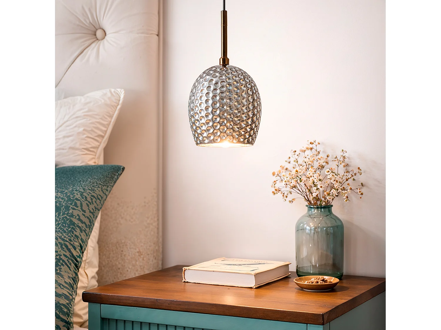 Suspension Métal et Verre Bernie Gris Fumée