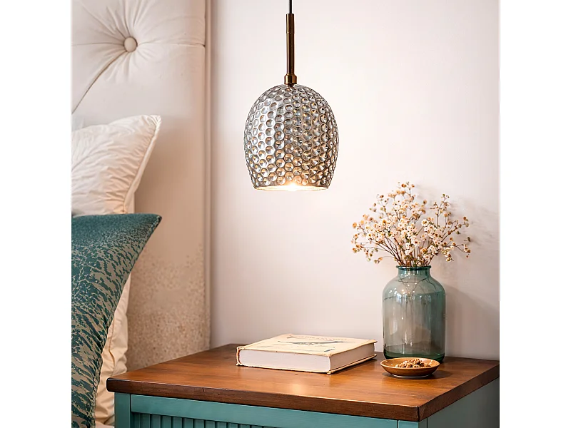 Suspension Métal et Verre Bernie Gris Fumée