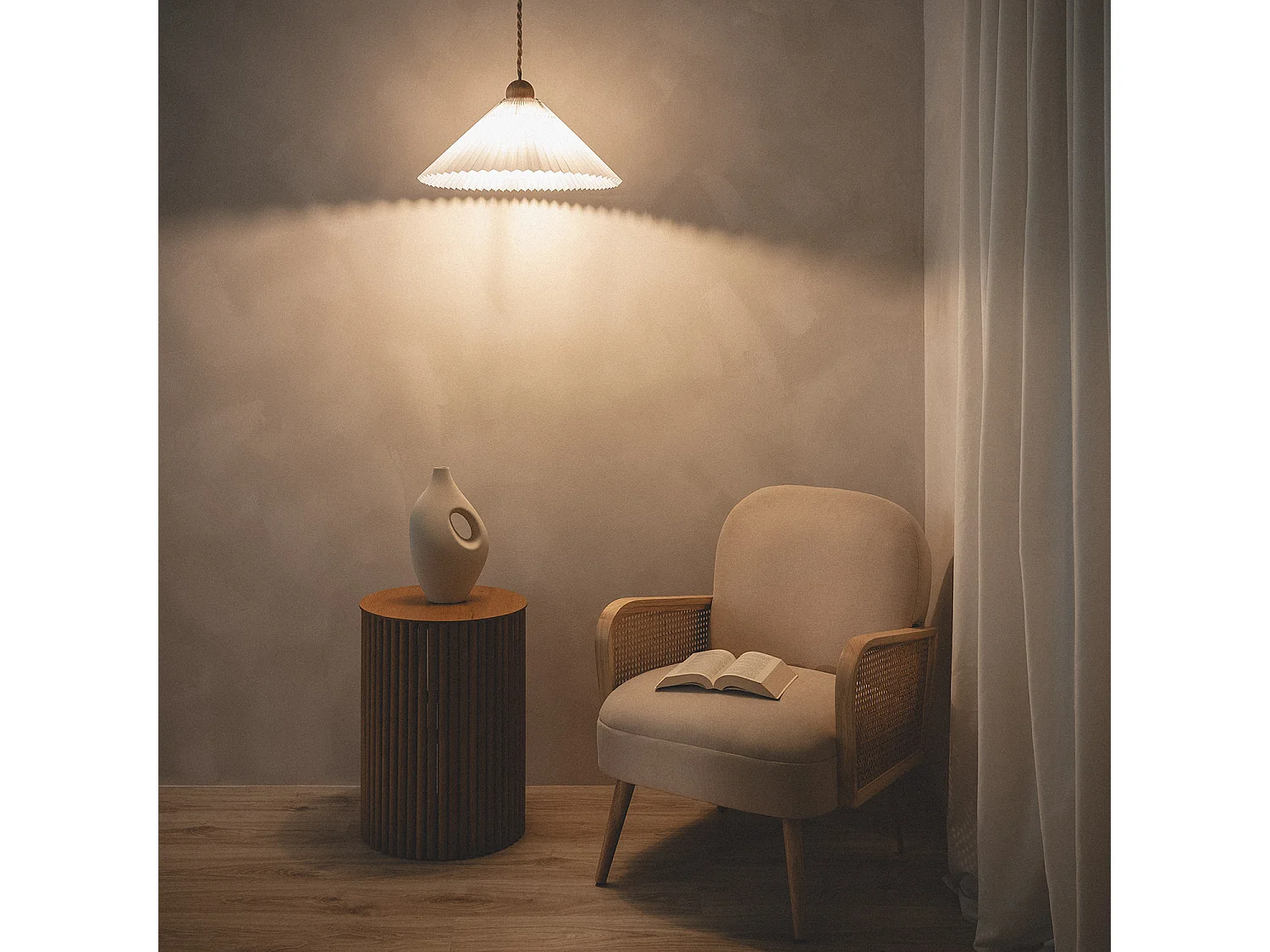 Suspension Bois et Tissu Luanda Orange